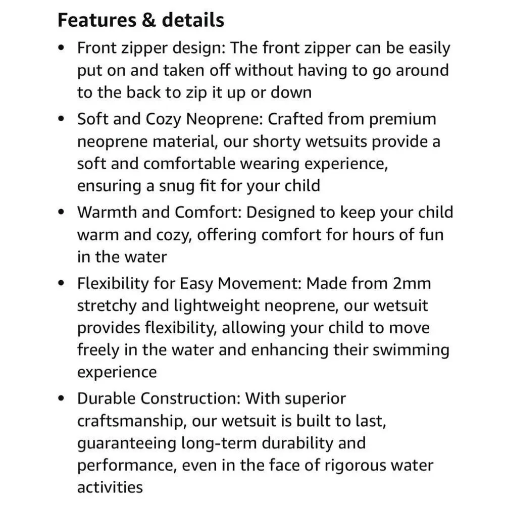 Chriffer Kids Wetsuit Front Zip 2mm Neoprene Thermal Short Sleeves shorts.
